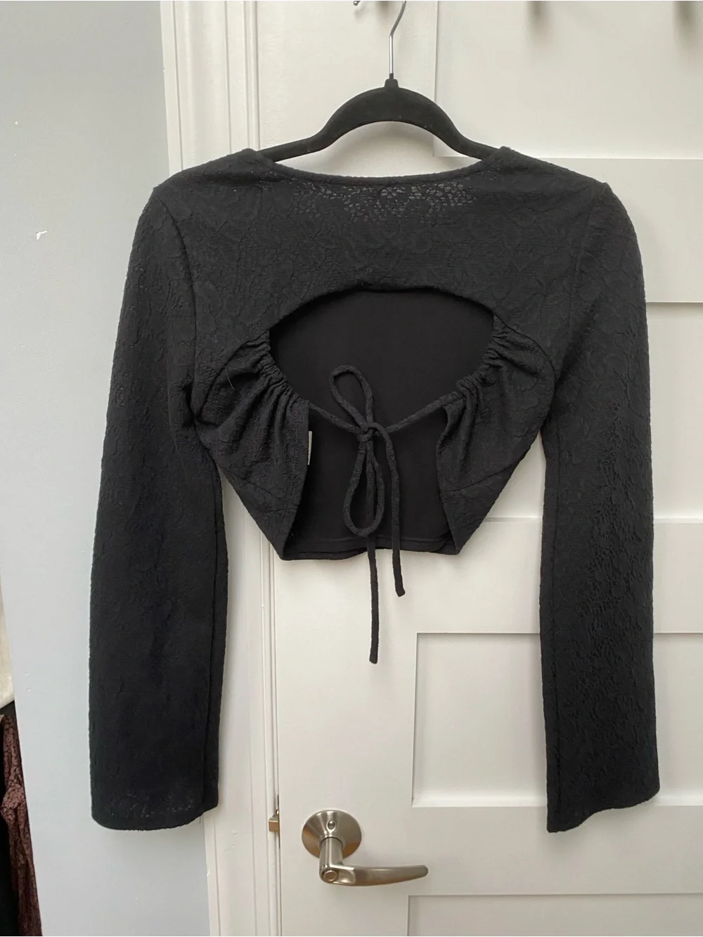 Free People Kendra Lace Black Long Sleeve Crop Top size small
